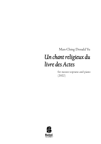 Un chant religieux du livre des Actes (A Sacred Song from Acts)